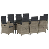 Set da Pranzo per Giardino con cuscino 9 pcs Grigio polyrattan