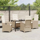 Set da Pranzo per Giardino con cuscino 5 pcs Beige polyrattan