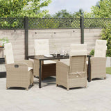 Set da Pranzo per Giardino con cuscino 5 pcs Beige polyrattan