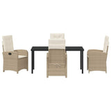 Set da Pranzo per Giardino con cuscino 5 pcs Beige polyrattan