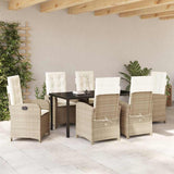 Set da Pranzo per Giardino con cuscino 7 pcs Beige polyrattan