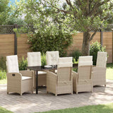 Set da Pranzo per Giardino con cuscino 7 pcs Beige polyrattan