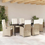 Set da Pranzo per Giardino con cuscino 7 pcs Beige polyrattan