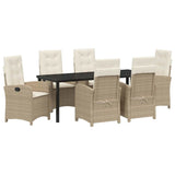 Set da Pranzo per Giardino con cuscino 7 pcs Beige polyrattan