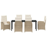 Set da Pranzo per Giardino con cuscino 7 pcs Beige polyrattan