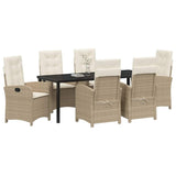 Set da Pranzo per Giardino con cuscino 7 pcs Beige polyrattan