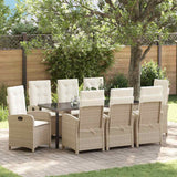 Set da Pranzo per Giardino con cuscino 9 pcs Beige polyrattan