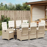 Set da Pranzo per Giardino con cuscino 9 pcs Beige polyrattan