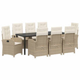 Set da Pranzo per Giardino con cuscino 9 pcs Beige polyrattan
