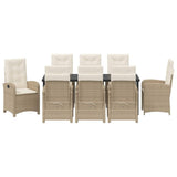 Set da Pranzo per Giardino con cuscino 9 pcs Beige polyrattan