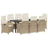 Set da Pranzo per Giardino con cuscino 9 pcs Beige polyrattan