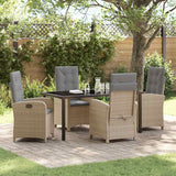 Set da Pranzo per Giardino con cuscino 5 pcs Beige polyrattan