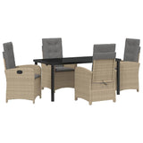 Set da Pranzo per Giardino con cuscino 5 pcs Beige polyrattan