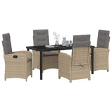 Set da Pranzo per Giardino con cuscino 5 pcs Beige polyrattan