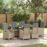 Set da Pranzo per Giardino con cuscino 7 pcs Beige polyrattan
