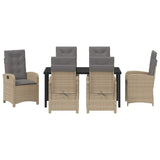 Set da Pranzo per Giardino con cuscino 7 pcs Beige polyrattan