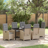 Set da Pranzo per Giardino con cuscino 7 pcs Beige polyrattan
