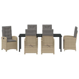 Set da Pranzo per Giardino con cuscino 7 pcs Beige polyrattan