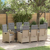 Set da Pranzo per Giardino con cuscino 9 pcs Beige polyrattan