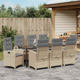Set da Pranzo per Giardino con cuscino 9 pcs Beige polyrattan