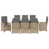 Set da Pranzo per Giardino con cuscino 9 pcs Beige polyrattan