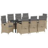 Set da Pranzo per Giardino con cuscino 9 pcs Beige polyrattan