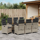 Set da Pranzo per Giardino 9 pcs Grigio chiaro polyrattan