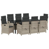 Set da Pranzo per Giardino 9 pcs Grigio chiaro polyrattan