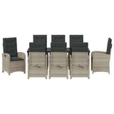 Set da Pranzo per Giardino 9 pcs Grigio chiaro polyrattan
