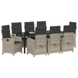 Set da Pranzo per Giardino 9 pcs Grigio chiaro polyrattan