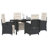 Set da Pranzo per Giardino con cuscino 5 pcs Nero polyrattan