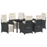 Set da Pranzo per Giardino con cuscino 7 pcs Nero polyrattan