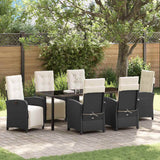 Set da Pranzo per Giardino con cuscino 7 pcs Nero polyrattan