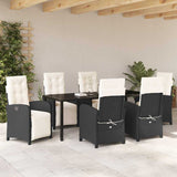 Set da Pranzo per Giardino con cuscino 7 pcs Nero polyrattan