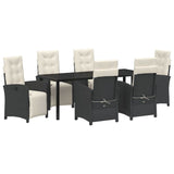 Set da Pranzo per Giardino con cuscino 7 pcs Nero polyrattan