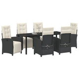 Set da Pranzo per Giardino con cuscino 7 pcs Nero polyrattan