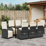 Set da Pranzo per Giardino con cuscino 9 pcs Nero polyrattan