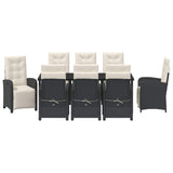 Set da Pranzo per Giardino con cuscino 9 pcs Nero polyrattan