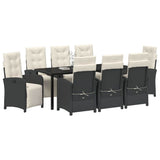 Set da Pranzo per Giardino con cuscino 9 pcs Nero polyrattan