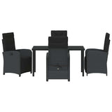 Set da Pranzo per Giardino con cuscino 5 pcs Nero polyrattan