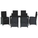 Set da Pranzo per Giardino con cuscino 7 pcs Nero polyrattan