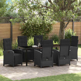 Set da Pranzo per Giardino con cuscino 7 pcs Nero polyrattan