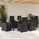 Set da Pranzo per Giardino con cuscino 7 pcs Nero polyrattan