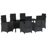 Set da Pranzo per Giardino con cuscino 7 pcs Nero polyrattan