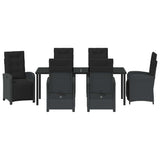 Set da Pranzo per Giardino con cuscino 7 pcs Nero polyrattan