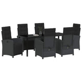 Set da Pranzo per Giardino con cuscino 7 pcs Nero polyrattan