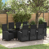 Set da Pranzo per Giardino con cuscino 9 pcs Nero polyrattan