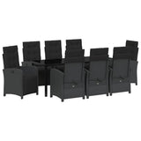 Set da Pranzo per Giardino con cuscino 9 pcs Nero polyrattan