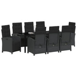 Set da Pranzo per Giardino con cuscino 9 pcs Nero polyrattan