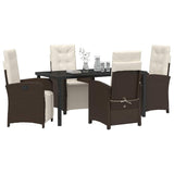Set da Pranzo per Giardino con cuscino 5 pcs Marrone polyrattan